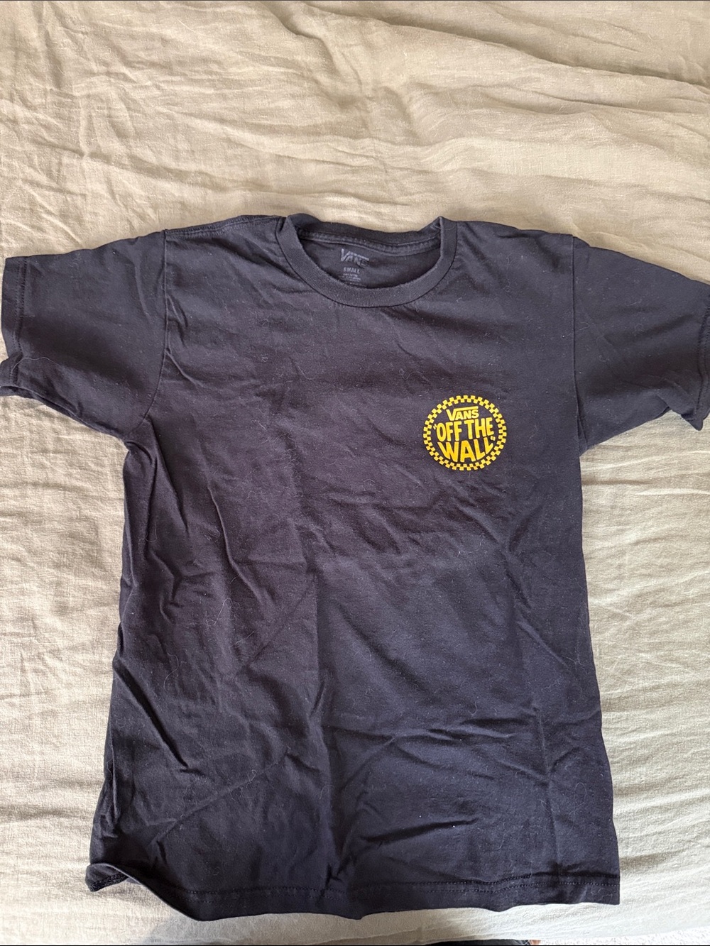 Vans Black Tee with Yellow 'Off The Wall' Chest Logo